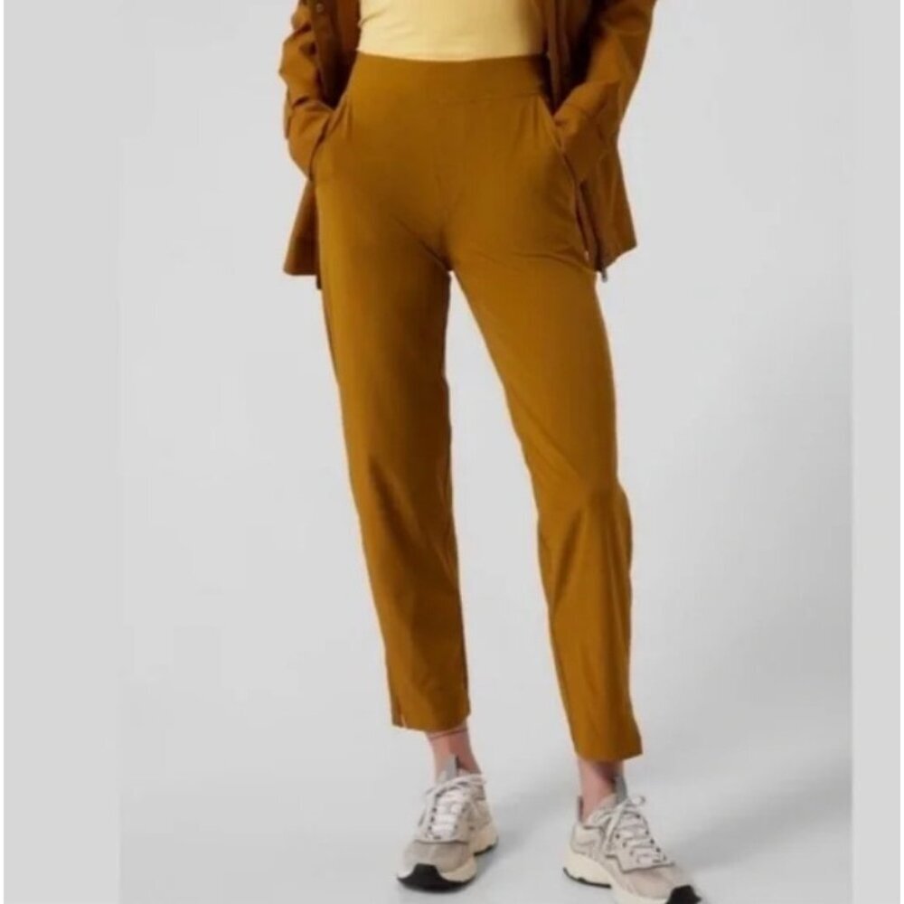 NEW Athleta Brooklyn Mid Rise Ankle Pant in Mustard Yellow Brassy Gold Size 14